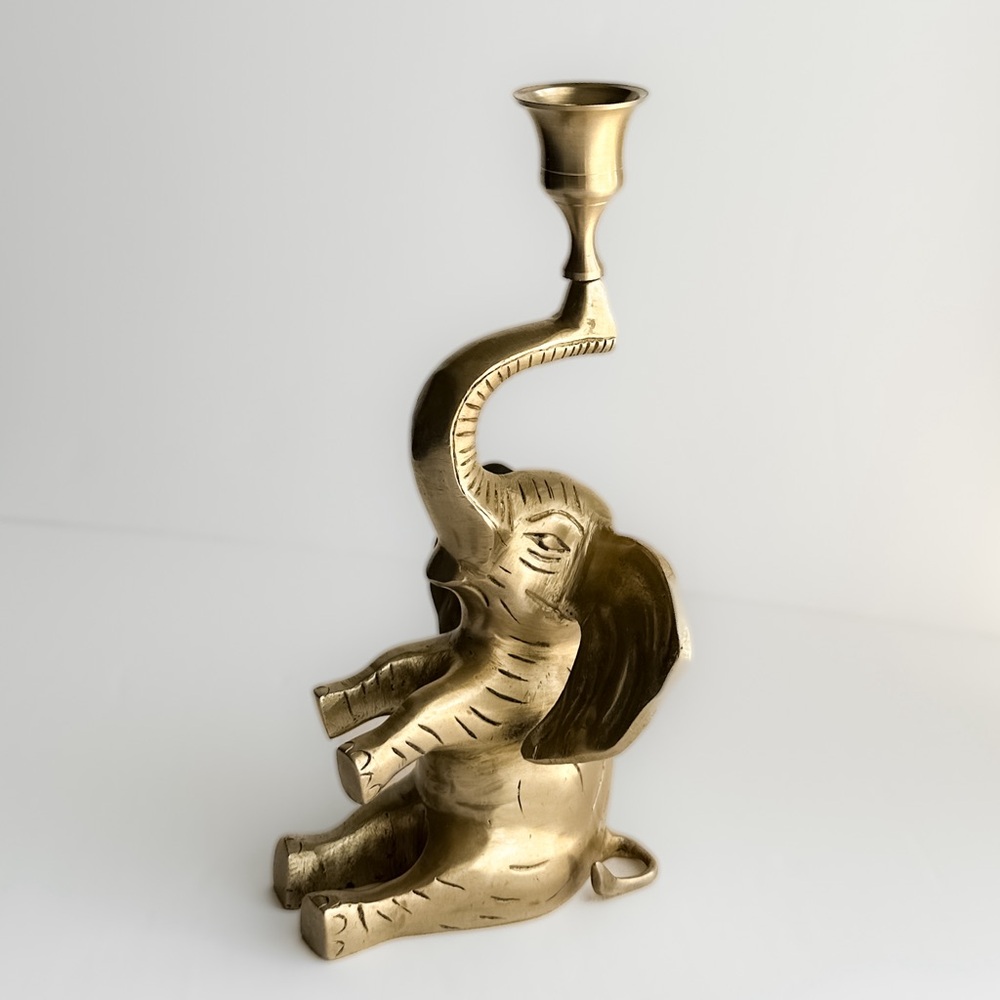 Solid Brass Elephant Candle Holder British Colonial